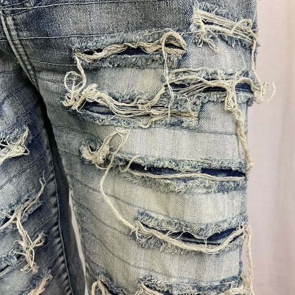 WAIMEA Skinny Fit Ripped Distressed Light Wash Streetwear Jeans 36X32